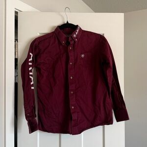 Ariat Boy’s Team Logo Twill Classic Fit Long Sleeve Burgundy Medium